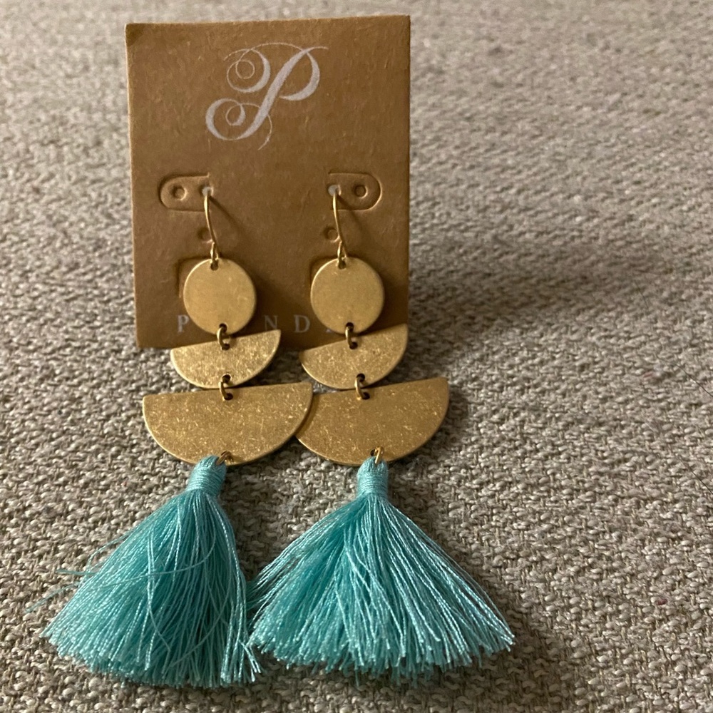 Plunder gold and blue tassel earrings